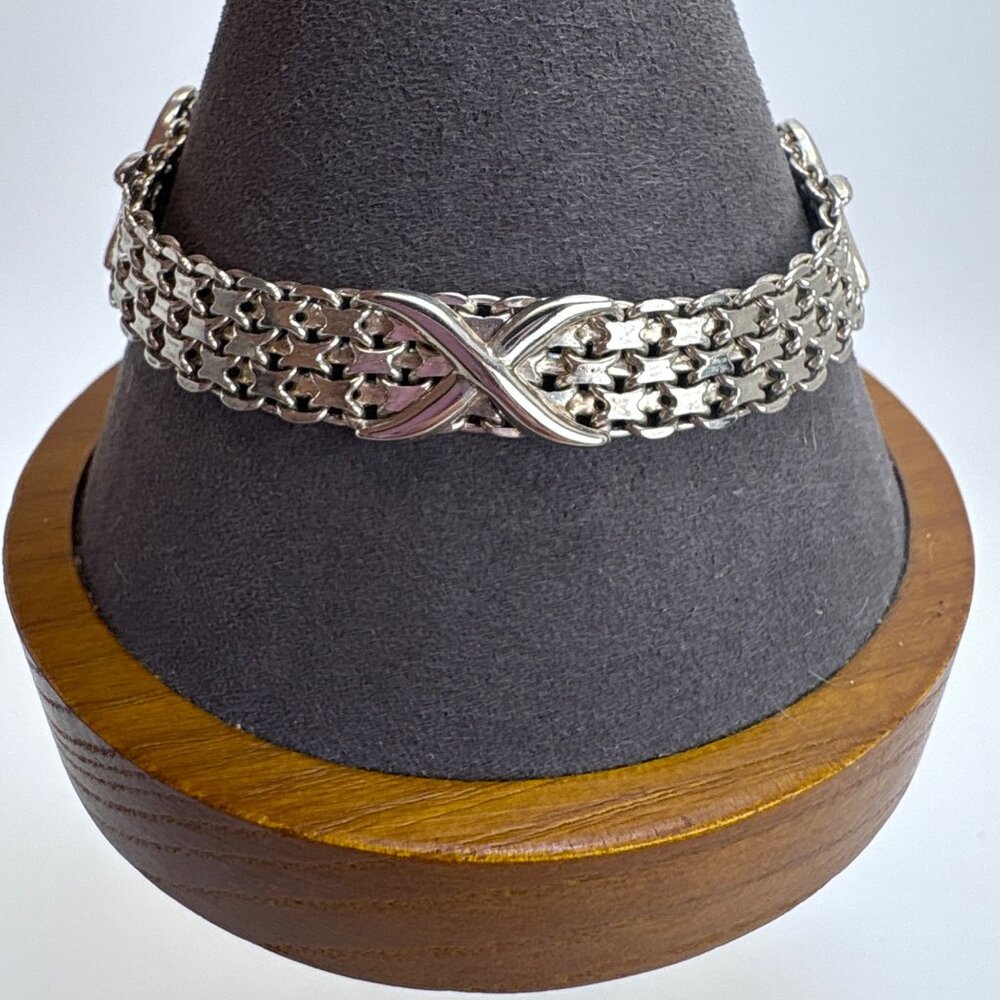VTG Sterling Silver 925 Interwoven Mesh Chain Bracelet Size 7.5" Length